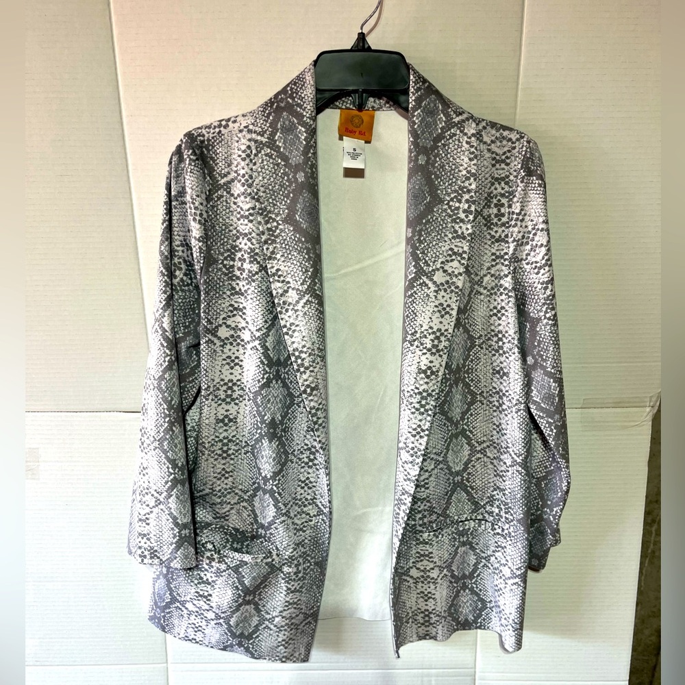 RUBY RED WOMEN REPTILE PATTERN BLAZER JACKET STRETCH POCKETS‎ GRAY SZ M